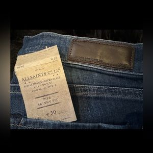 Vintage All Saints Spitalfields Mist Pipe Skinny Jeans Indigo Size W30 L32 EUC